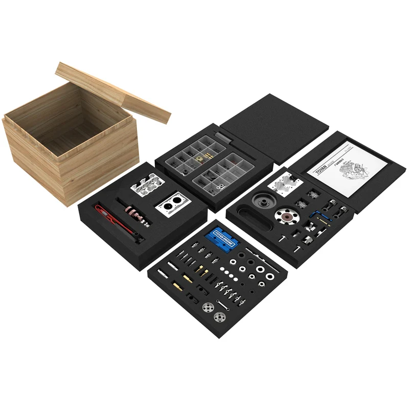 販売元が公開したFS-L200Wの部品展開イメージ。細かな金属部品と説明書が並ぶ