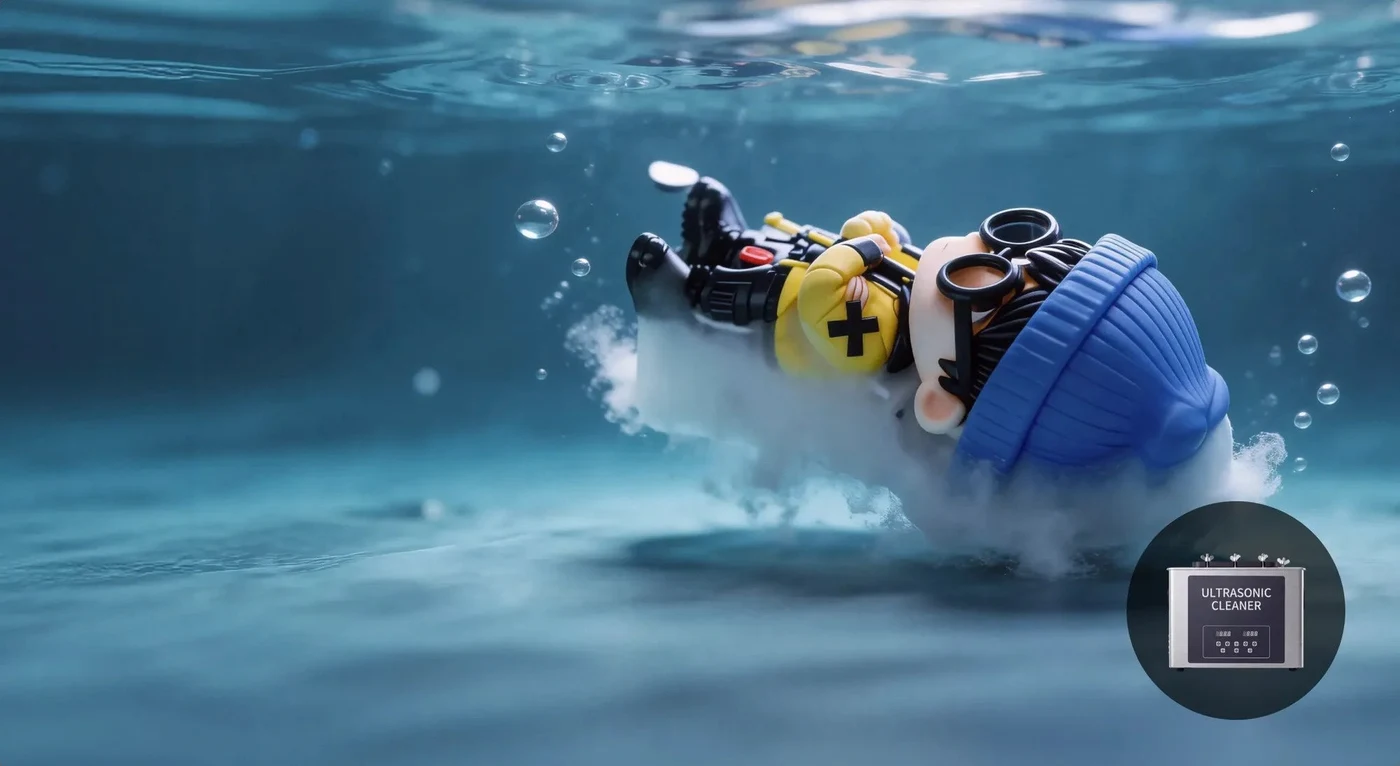 水溶性サポート除去の公式説明イメージ。実写の洗浄検証や廃液処理手順ではない